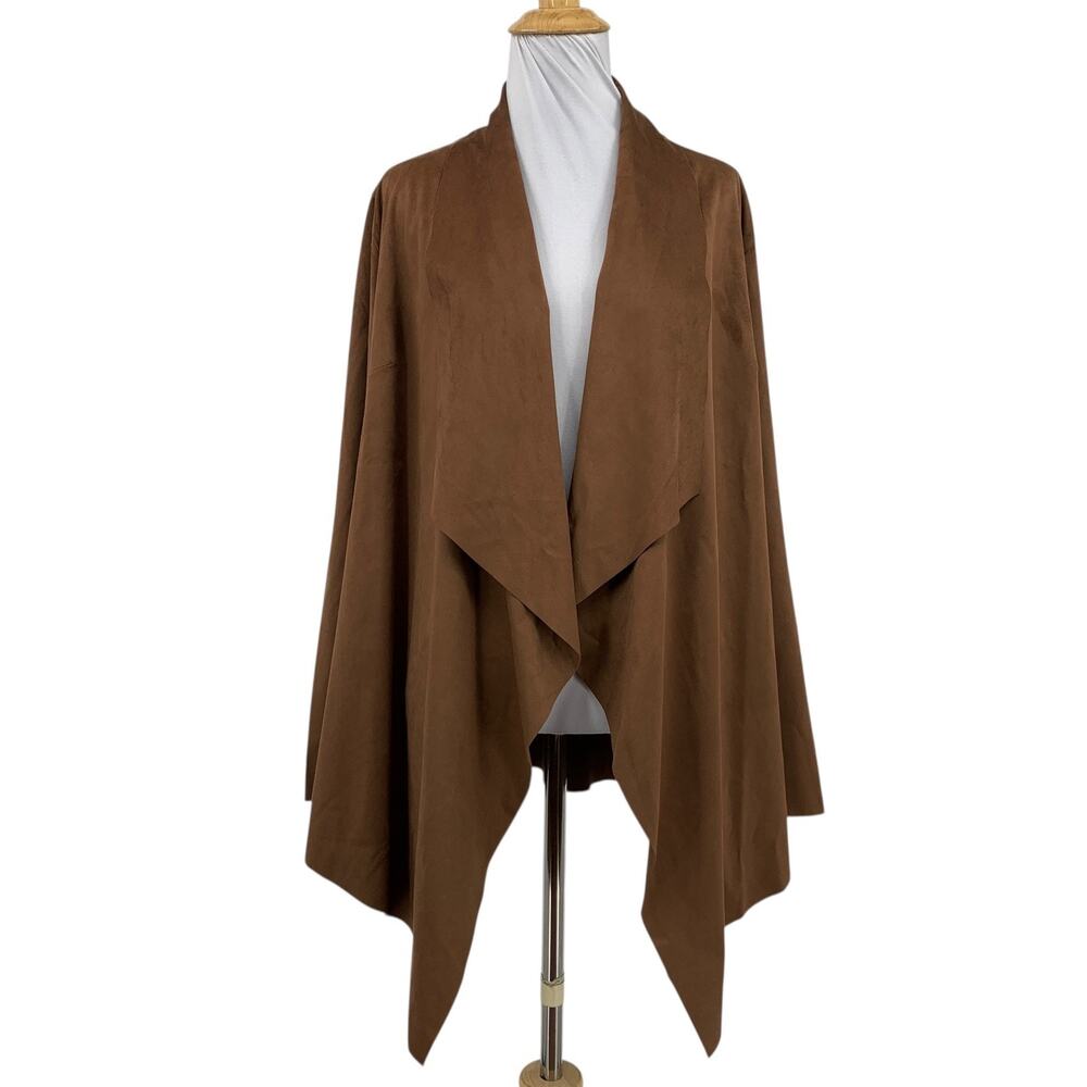Soft Surroundings Jacket Womens M Medium Mocha Shape Drape Faux Suede Open Front